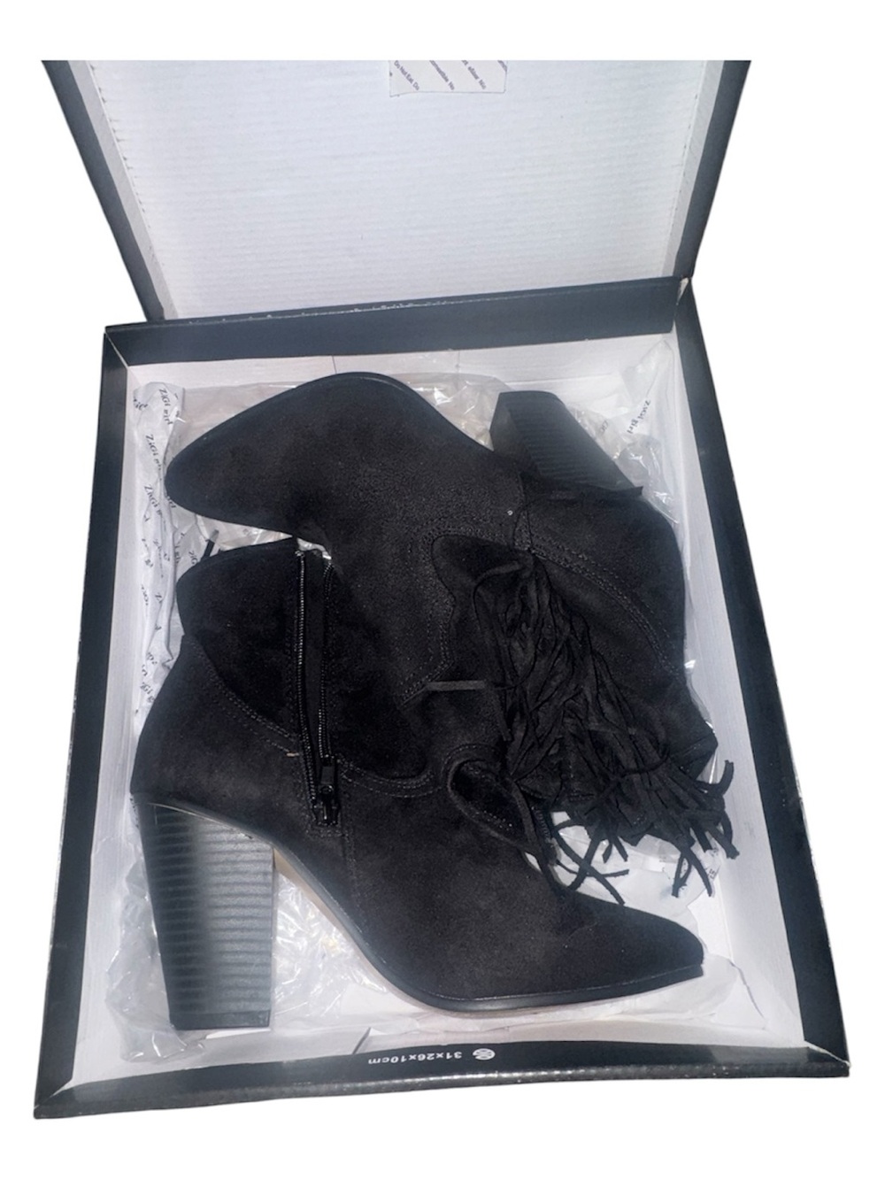 Women’s Black Suede Fringe Ankle Boots